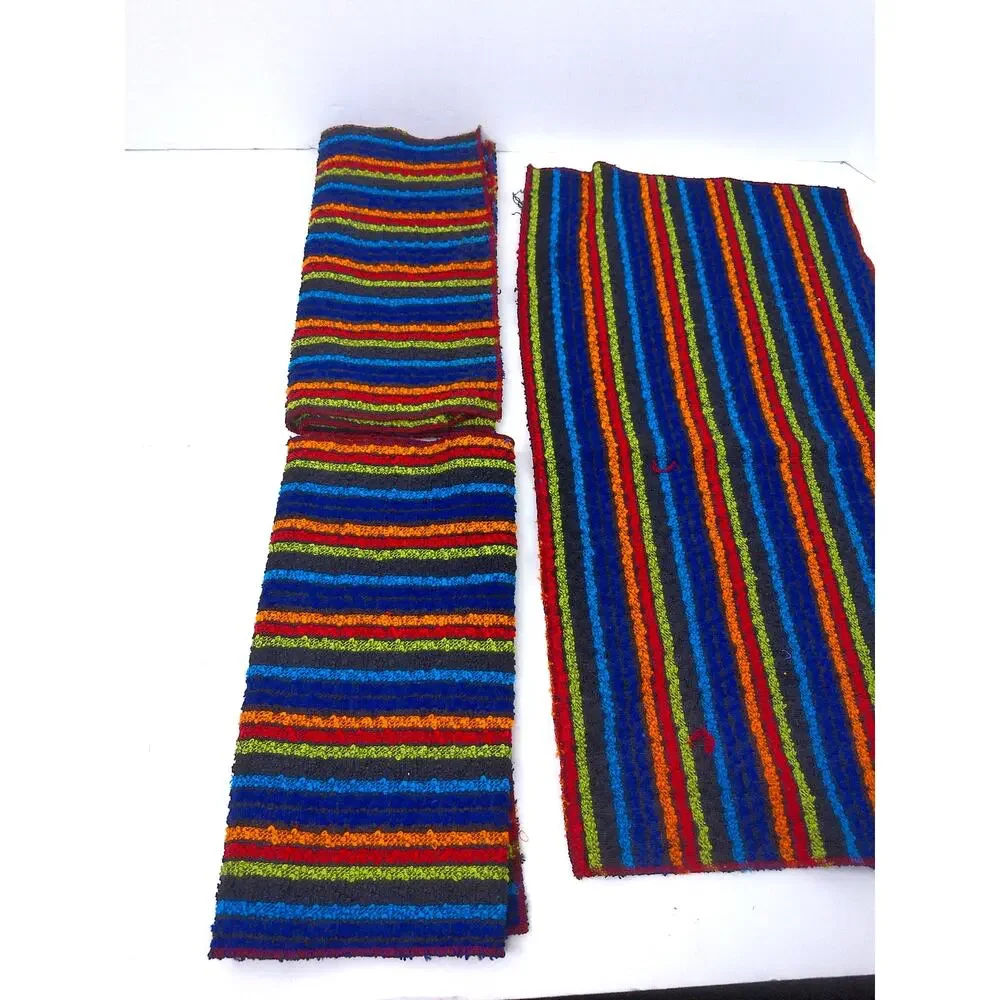 Vintage Blue Multi Striped Hand Towel Kitchen Set Of 3 New Deadstock